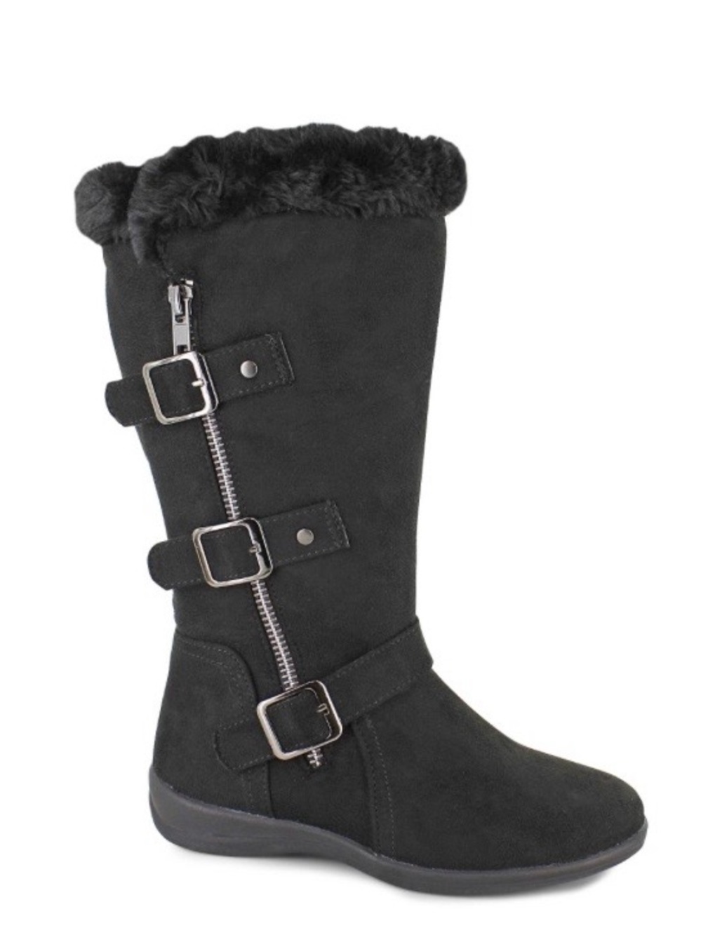 Girl’s Hot Cakes Black Faux Fur-Trim Mid-Calf Buckle Boot Size 2.5